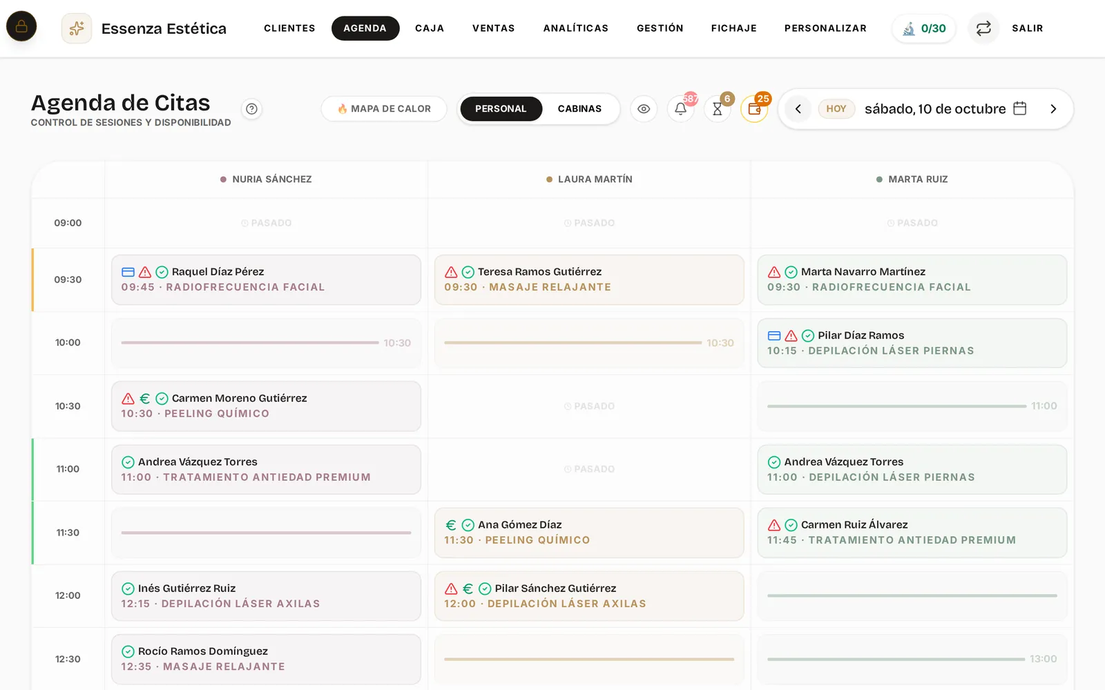 Agenda del panel con el día completo